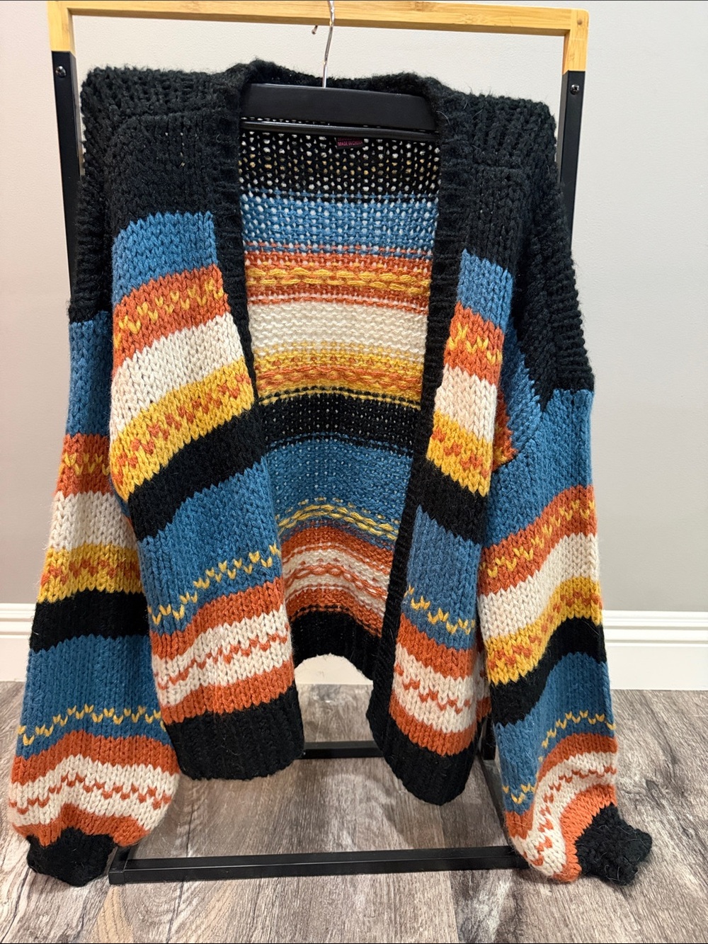 Rock and Roll Denim Open Knit Striped Cardigan